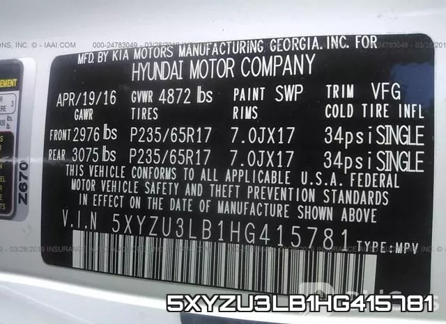 5XYZU3LB1HG415781 фото 10