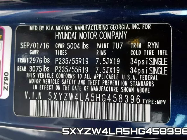 5XYZW4LA5HG458396 фото 2