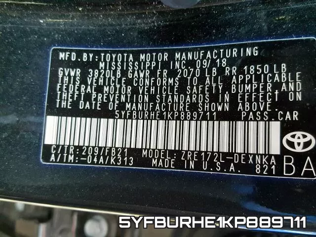 5YFBURHE1KP889711 фото 2