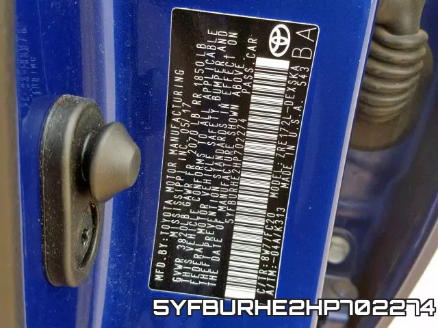5YFBURHE2HP702274 фото 2