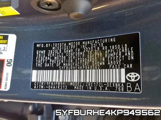 5YFBURHE4KP949562 фото 2