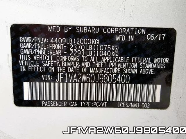 JF1VA2W60J9805400 фото 2