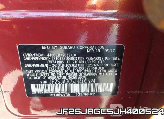 JF2SJAGC5JH400524 фото 9