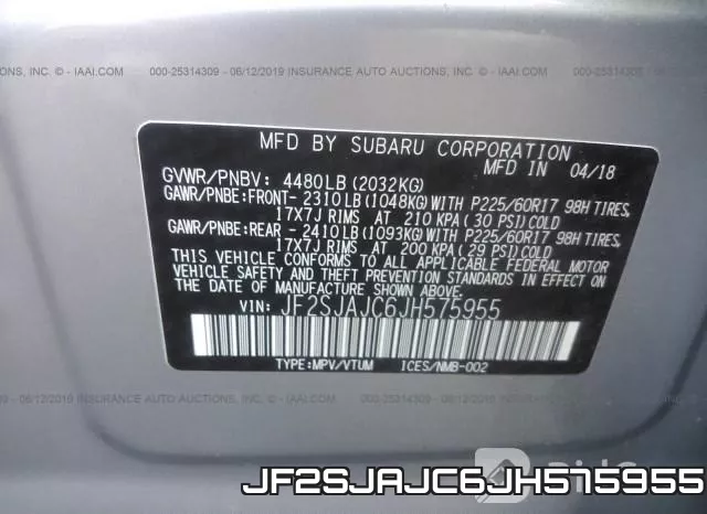 JF2SJAJC6JH575955 фото 10