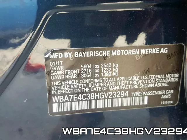 WBA7E4C38HGV23294 фото 2