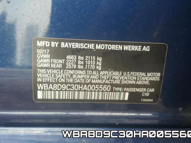 WBA8D9C30HA005560 фото 2