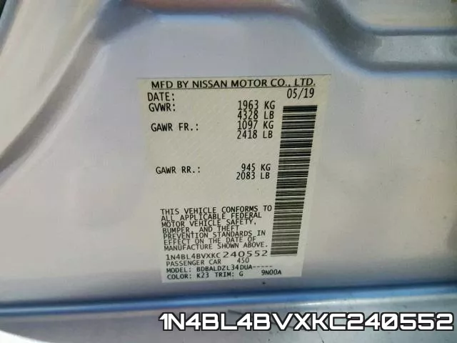 1N4BL4BVXKC240552 фото 2