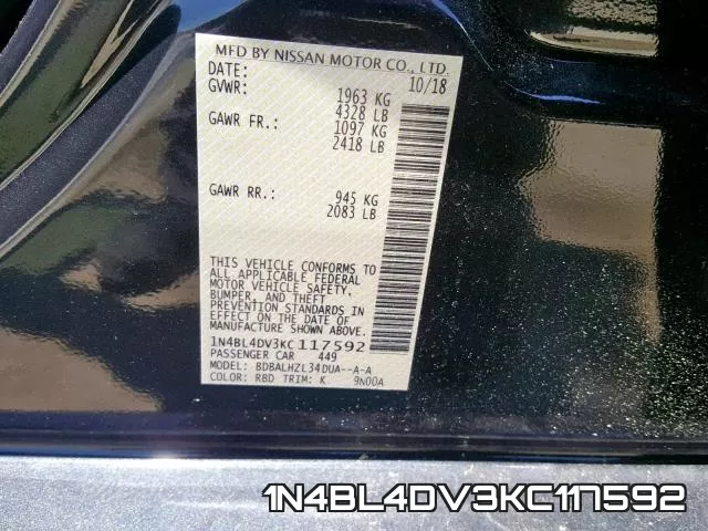 1N4BL4DV3KC117592 фото 2