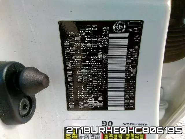 2T1BURHE0HC806195 фото 2