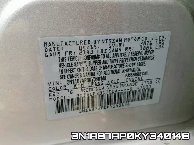 3N1AB7AP0KY340148 фото 2