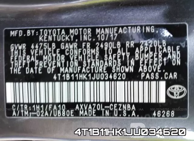 4T1B11HK1JU034620 фото 10