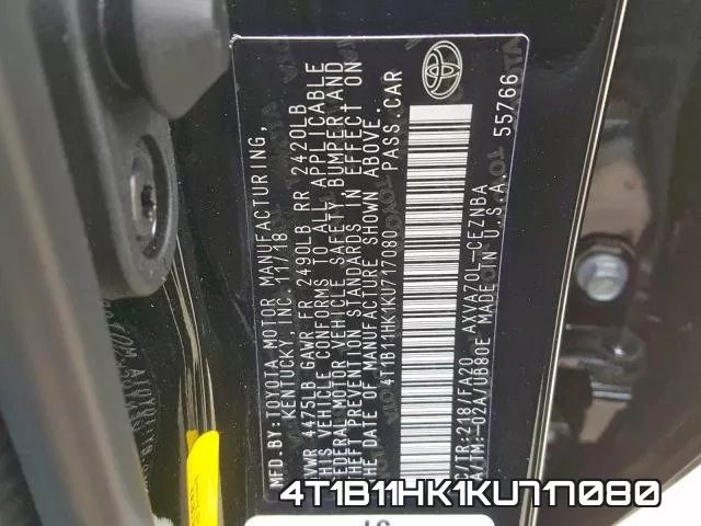 4T1B11HK1KU717080 фото 2