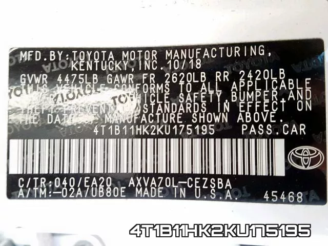 4T1B11HK2KU175195 фото 2