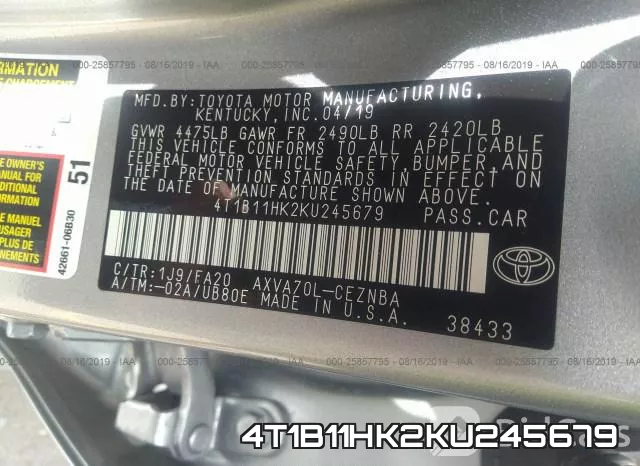 4T1B11HK2KU245679 фото 10