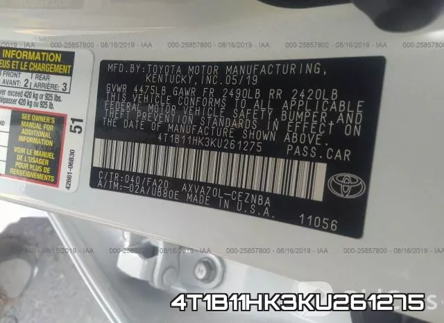4T1B11HK3KU261275 фото 10