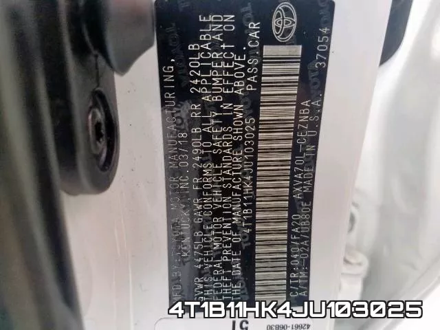 4T1B11HK4JU103025 фото 2