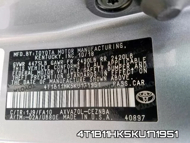 4T1B11HK5KU171951 фото 2