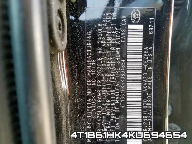 4T1B61HK4KU694654 фото 2