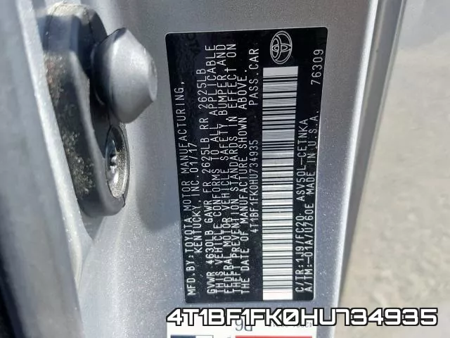 4T1BF1FK0HU734935 фото 2