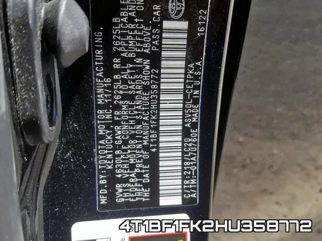 4T1BF1FK2HU358772 фото 2