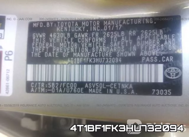 4T1BF1FK3HU732094 фото 10