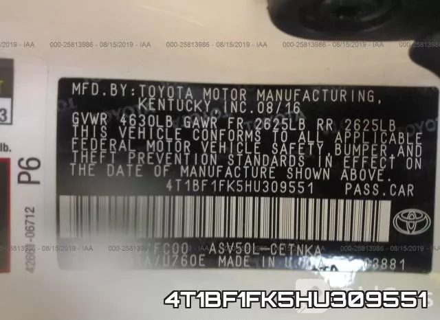 4T1BF1FK5HU309551 фото 10