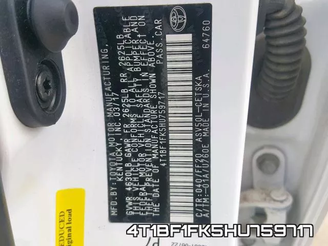 4T1BF1FK5HU759717 фото 2