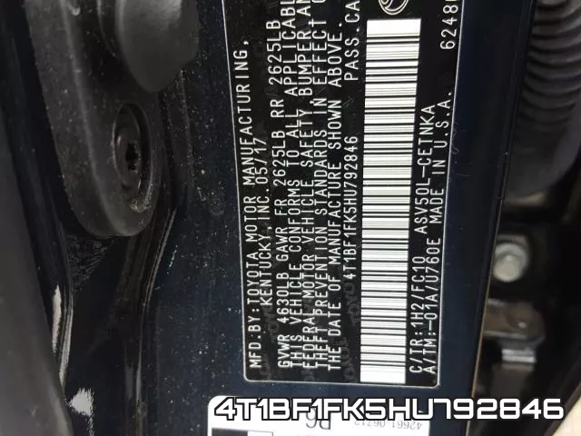 4T1BF1FK5HU792846 фото 2