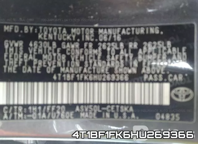 4T1BF1FK6HU269366 фото 10