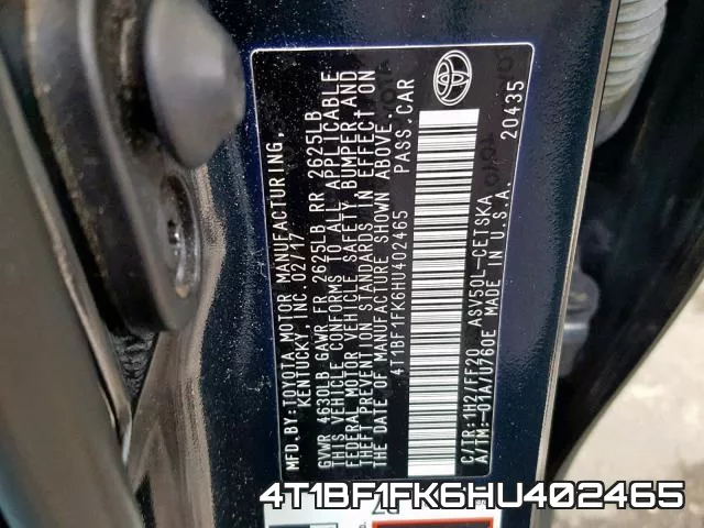 4T1BF1FK6HU402465 фото 2