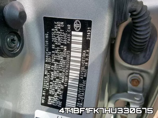 4T1BF1FK7HU330675 фото 2