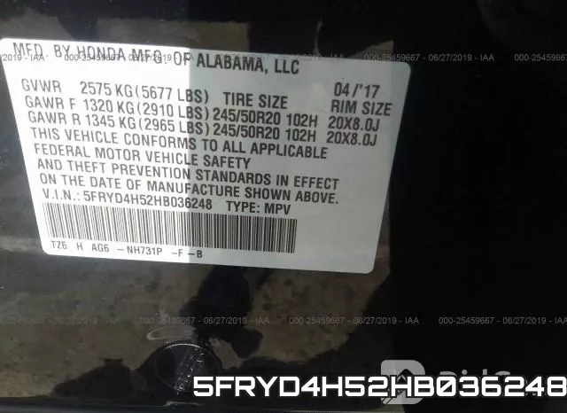 5FRYD4H52HB036248 фото 10