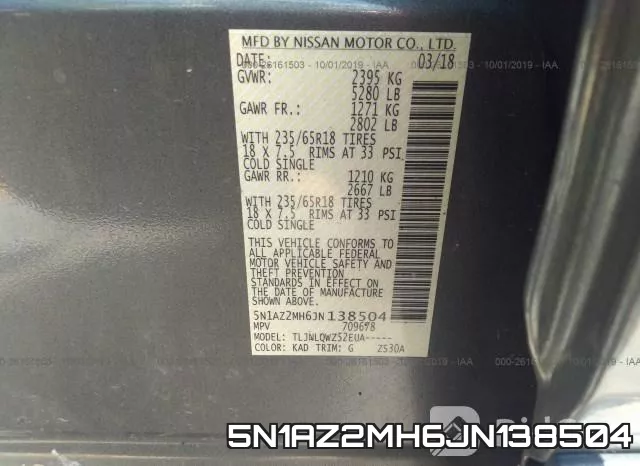 5N1AZ2MH6JN138504 фото 10