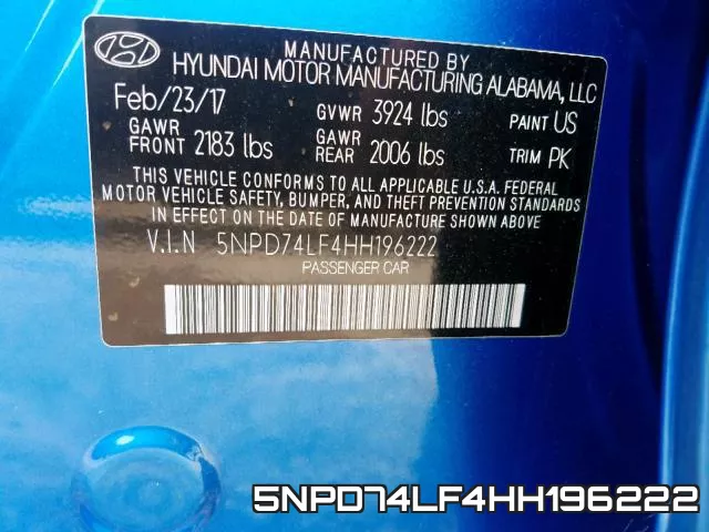 5NPD74LF4HH196222 фото 2