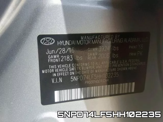 5NPD74LF5HH102235 фото 2