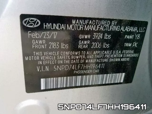 5NPD74LF7HH196411 фото 2