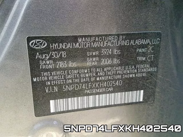 5NPD74LFXKH402540 фото 2