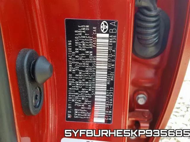 5YFBURHE5KP935685 фото 2