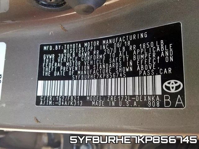 5YFBURHE7KP856745 фото 2