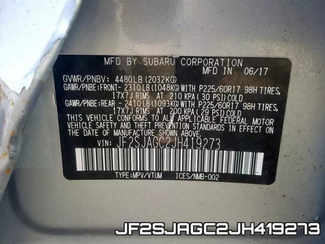 JF2SJAGC2JH419273 фото 2