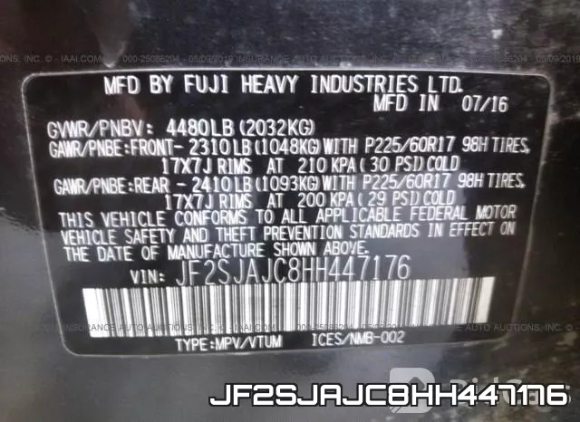 JF2SJAJC8HH447176 фото 10