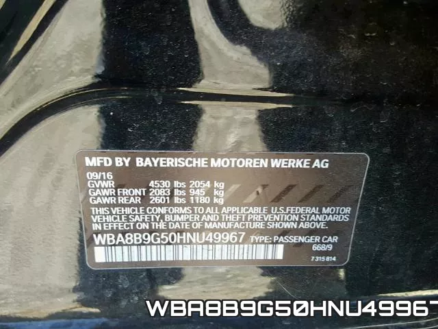 WBA8B9G50HNU49967 фото 2