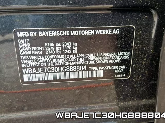 WBAJE7C30HG888804 фото 2