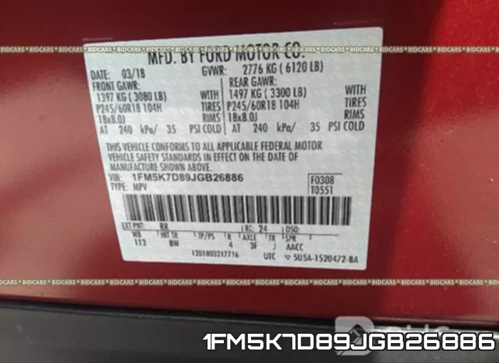 1FM5K7D89JGB26886 фото 10
