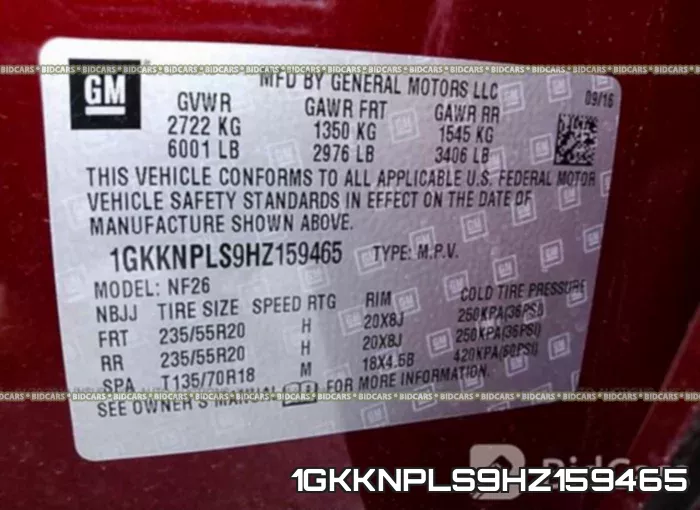 1GKKNPLS9HZ159465 фото 10
