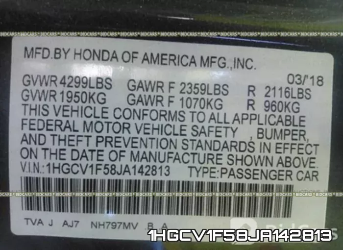 1HGCV1F58JA142813 фото 10