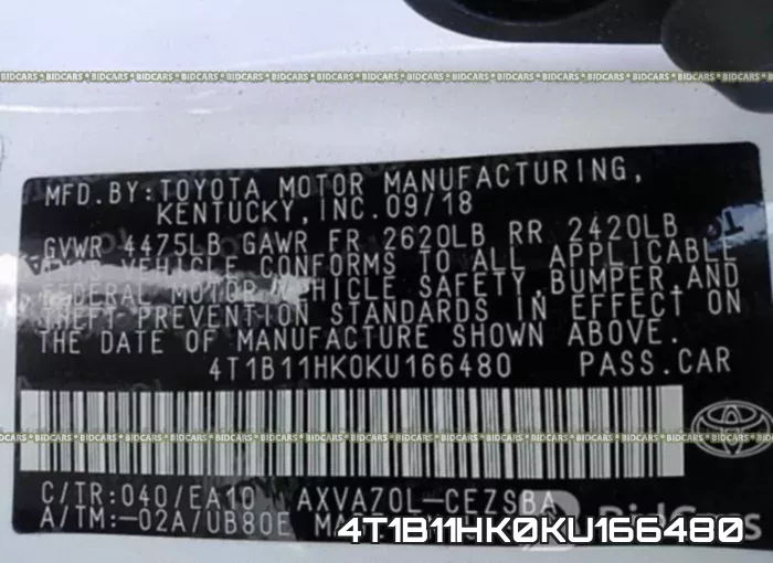 4T1B11HK0KU166480 фото 10