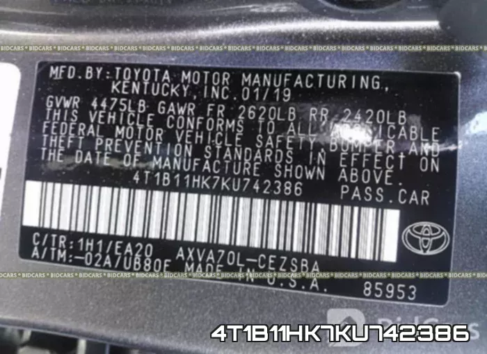 4T1B11HK7KU742386 фото 10