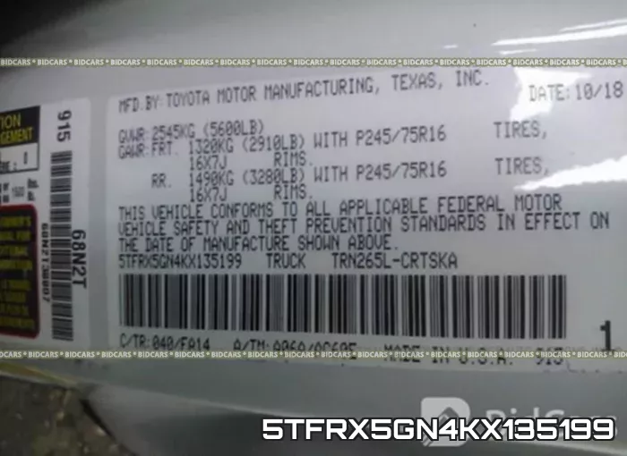5TFRX5GN4KX135199 фото 10