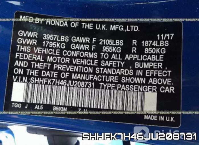 SHHFK7H46JU208731 фото 10